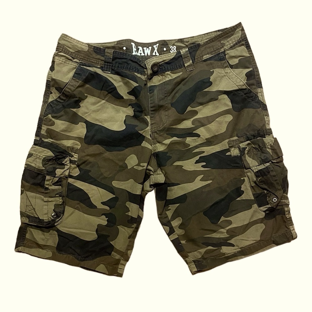 Raw x Men's Cotton Straight Military Cargo Shorts Camouflage